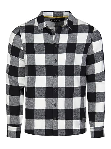 riverso RIVArne - Camisa de franela para hombre, corte regular, a cuadros, manga larga, gris, marrón, amarillo, rojo, verde, S, M, L, XL, XXL, 3XL, 4XL, 5XL, 100% algodón, blanco y negro, M