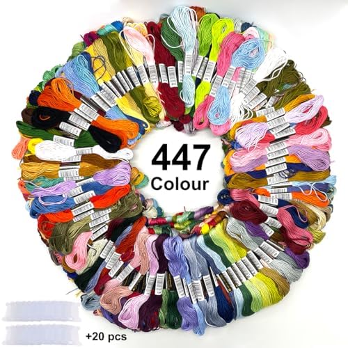 Image of Bracelet String Kits, 447 Colors Rainbow Color Embroidery Thread, Cross Cotton Stitch Embroidery Thread, Bracelet Yarn with 20 Plastic bobbins(447 Color)