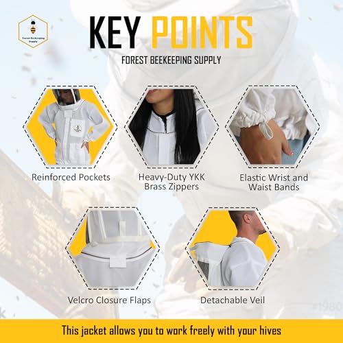 FOREST BEEKEEPING SUPPLY - Ventilated Bee Jacket with Fencing Veil Hood - Ultra Light Air Mesh Beekeeper Jacket (Small) - Thumbnail 5
