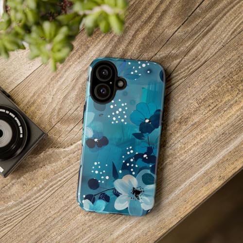 Coque rigide iPhone 16 haut de gamme à motif floral turquoise satiné