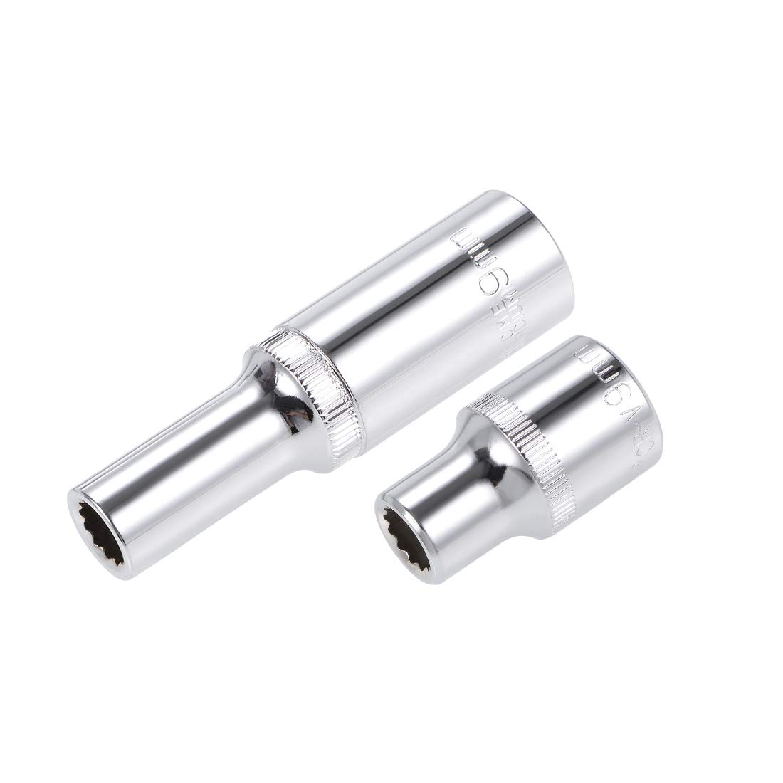 uxcell 1/2-Inch Drive by 9mm Deep and Shallow Socket Set of 2 Pcs, Cr-V, 12-Point, Metric