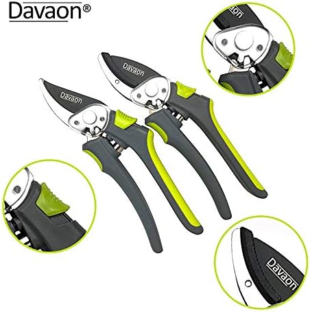 Geared Garden Secateurs (Set of 2) - Anvil & Bypass Secateurs, Lightweight Pruning Shears, Ergonomic Secateurs for Arthritic Hands, Made with Premium Rust-Resistant Steel, Davaon Pro