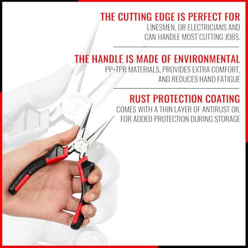 Image of Spartan 6 Inch Long Nose Plier With Chrome Vanadium Steel | Narrow Nose For Precision Work | Designed For Gripping, Bending And Holding Wires | Home DIY, Electrician And Workshop Use