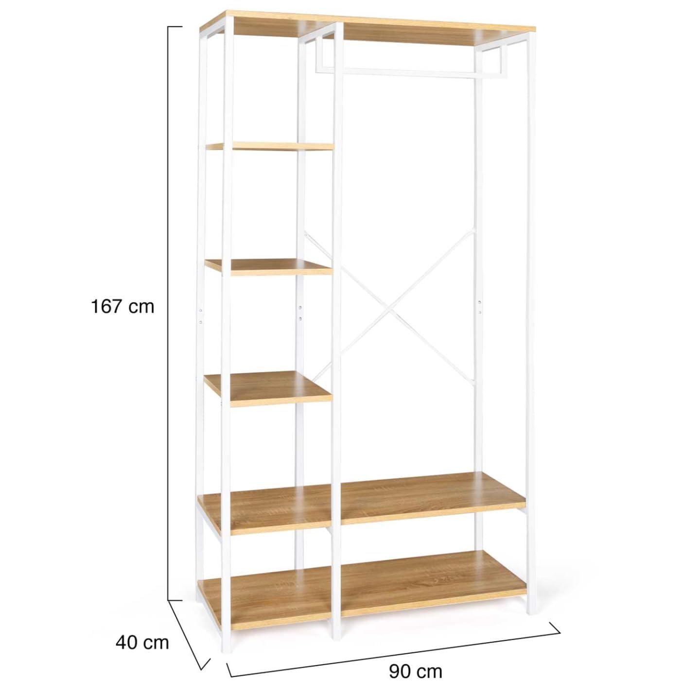 IDMarket - Armario para ropa con estantes DETROIT diseño industrial de madera y metal blanco, L. 90 cm