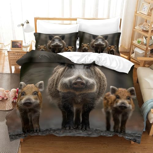 Parure de lit sanglier 3D confortable et housse de couette microfibre single - 3