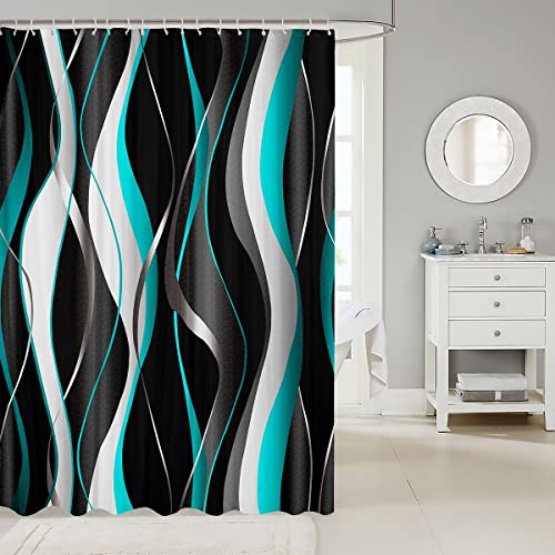 Loussiesd Green Grey Black Fabric Shower Curtains Spiral Pattern Shower Curtain for Kids Boys Girls Abstract Art Bathroom Waterproof Accessories with 12 Hooks Modern Luxury Curtains,72x72 Inch - Image 2