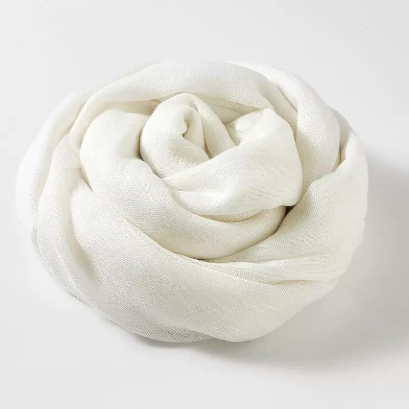 1pc White Cotton Blend Crinkle Soft long Scarf with Fringed Edges Women Linen Beach Shawl Wrap Vintage Travel Scarfs - Image 5