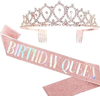 RosewineC Birthday Sash Rhinestone Birthday Crown Women Girls Birthday Tiara,Birthday Gifts for Women Birthday Party Supplies( Birthday Queen)
