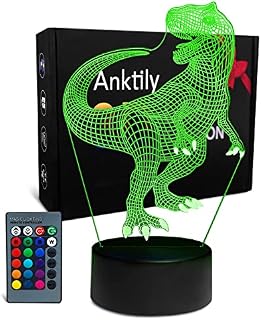 Dinosaur Night Light for Kids, Dinosaur Toys for Boys, 3D Optical Illusion Lamp, 16 Colours with Remote Control Bedside Table Desk Lamp, Birthday Gifts for Children and Adult