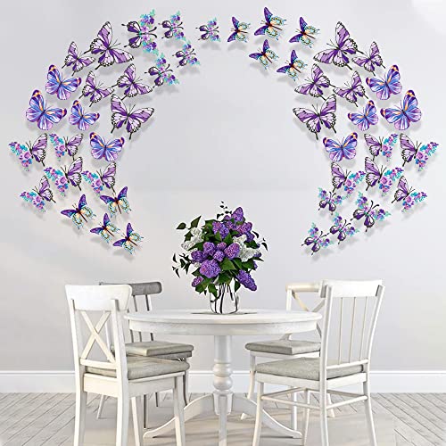Decoraciones Vinilos Mariposas Flores Lila 3D Pared miniatura 5