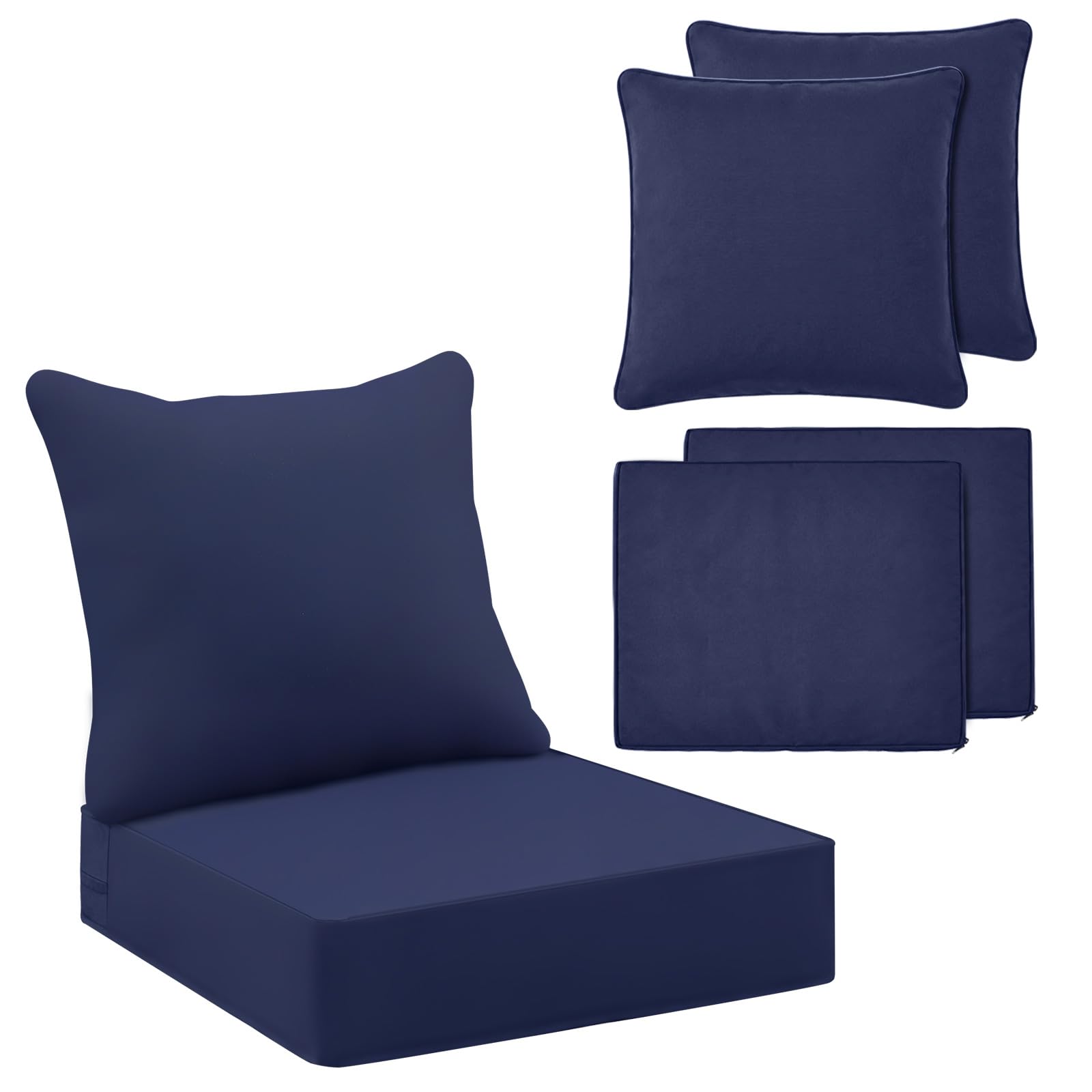 Photo 1 of Tingjoo 2 Set 24x24x4 Inch Outdoor Chair Cushions Covers, Waterproof UV Resistant Patio Cushion Replacement Seat Slipcovers, and 24 x 20 Back Covers with Zipper for Furniture, Deep Seat Sofa (Navy)