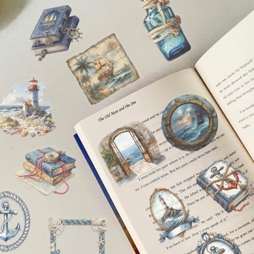 Image of 50 PCS Retro Sailing Stickers for Scrapbooking Journaling Junk Journal Scrapbook Supplies - Waterproof Transparent PET Aesthetic Decals for Resin Crafts Decorative Art Crafts (Retro-2)