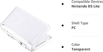 Transparent Hard Shell Case Cover Compatible with Nintendo DS Lite NDSL, Replacement Protective NDS Lite Crystal Clear Housing Case(Not for Nintendo DS or Dsi)