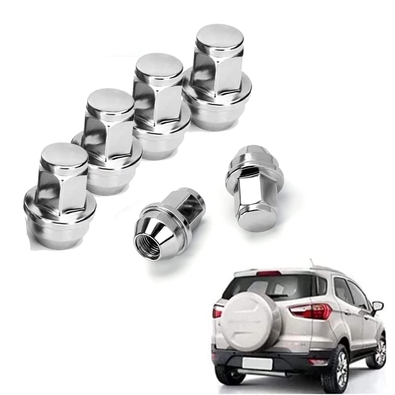 Chrome Plated Stainless Steel Anti-Rust Wheel Nuts Superior Chrome Finish Tensile Tested Compatible with Ford Ecosport, Fiesta, Figo and Endeavour (Pack of 4Pcs)