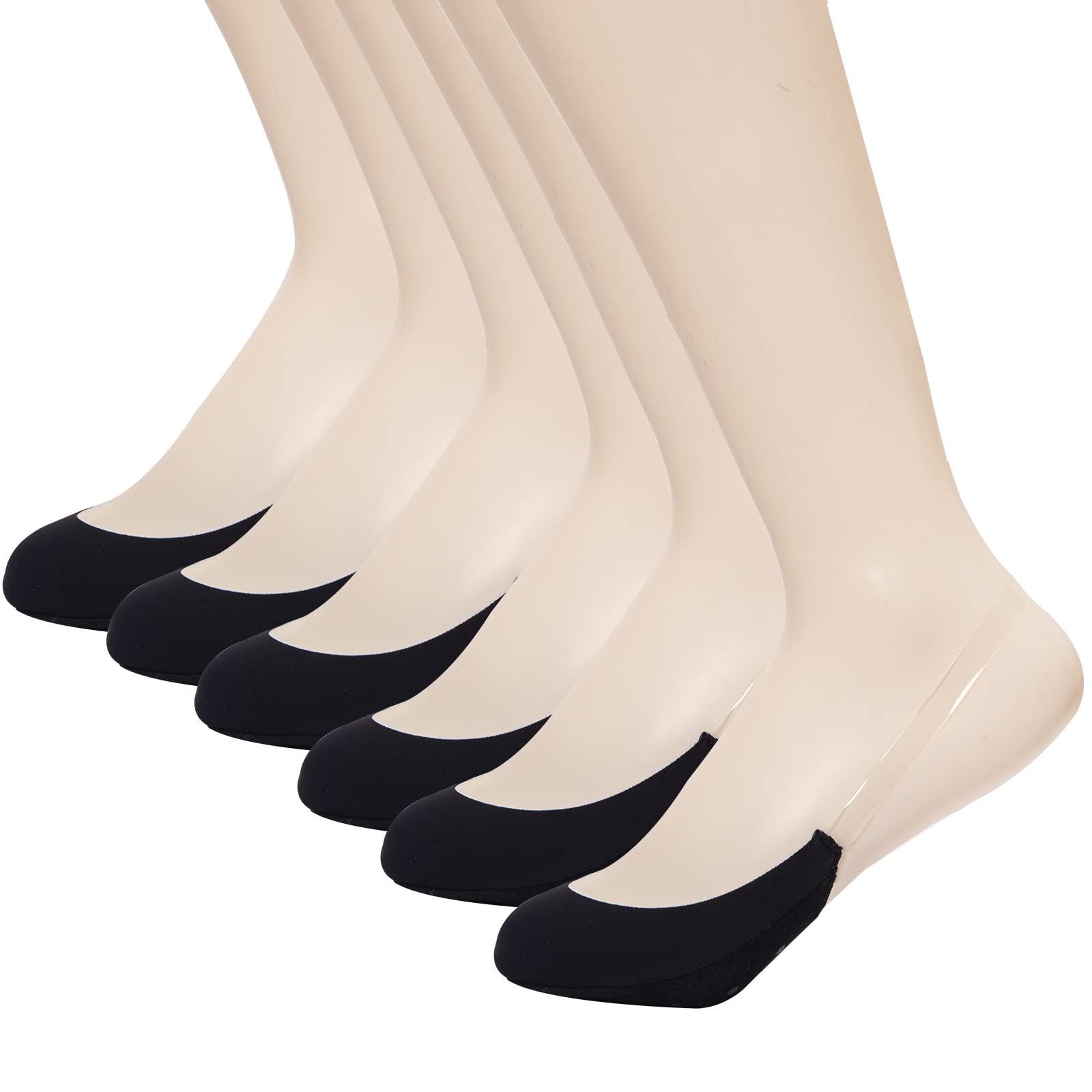 Manzi Women's Black-6 Pairs Invisible Half Toe Topper Socks Slingback Liner Socks With Transparent Elastic Strap 6 Pairs Black