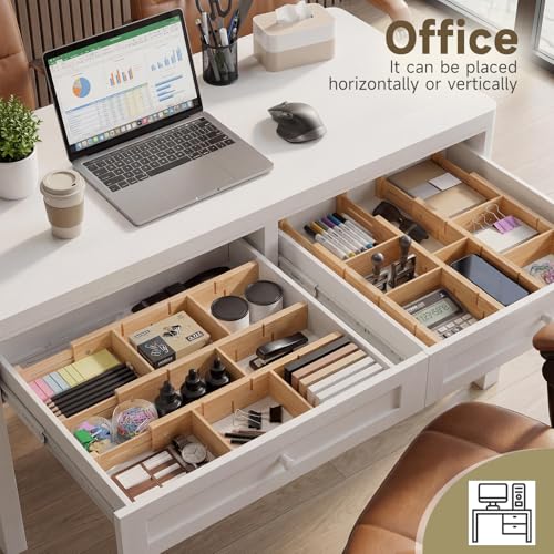 Vellzeyce Kitchen drawer organizer,expandable bamboo drawer divider,include 8 dividers,8 small inserts and 8 medium inserts for Home, Office, Dressers (Long-8 Dividers) - Thumbnail 6
