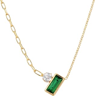 SALVE Dainty Emerald Green Rectangular Stone Pendant Necklace for Women | Aesthetic Jewellery Pendant for Girls, Chain for... Price In India