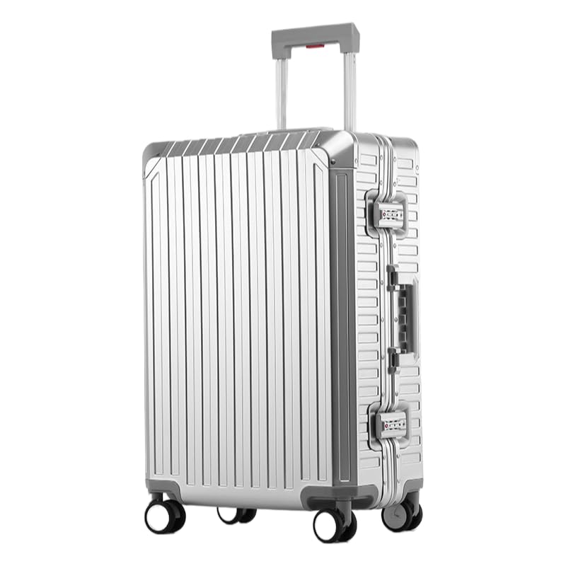 Diagonal Metal Carry On Luggage Made of All Aluminum Magnesium Alloy,Carry On Luggage With a TSA Lock and No Zipper Business Travel Suitcase With Silent Spinner Wheels (silver, 28inch)