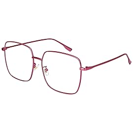 Dollger Blue Light Blocking Glasses women Oversized UV Red Fashion Bluelight Glasses matal square Eyeglasses Frame RED