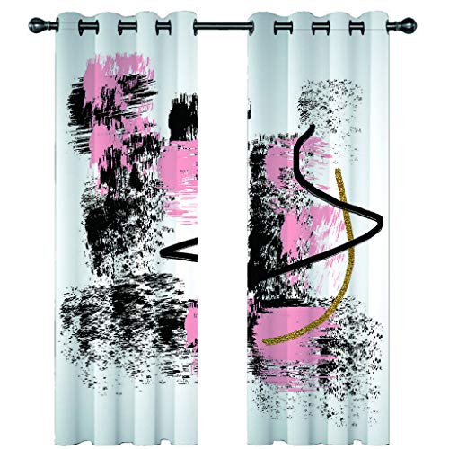 KBDQGX Outdoor Curtains For Pergola Gazebo 2 Panels 110X102 Inch Drop White Black Pink Abstract Blackout Curtains For Kids Boys Girls Bedroom Living Room Nursery Soft Thermal Insulated Eyelet Window
