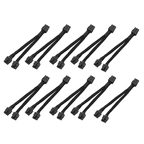 Lodokdre 10Pcs GPU PCIe 8 Pin Female to Dual 2X 8 Pin(6+2) Male PCI Express Power Adapter Braided Y-Splitter Extension Cable,20cm