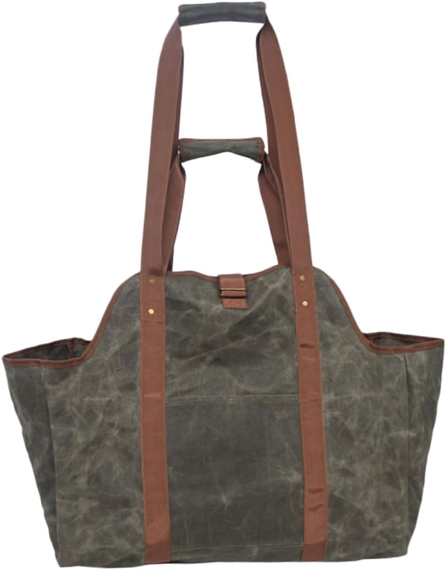 ABOOFAN Log Carrier Waxed Canvas Firewood Holder Tote Storage Bag for Fire Pit Heavy-Duty Fireplace Firewood Tote and Scratch-Resistant Log Carrier for Outdoor Use
