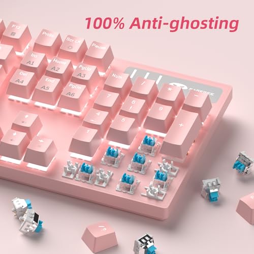 Image of MageGee Pink Gaming Keyboard USB Wired Keyboard, New Mechanical Storm Adjustable Backlight Keyboard Splash-Proof Ideal for PC /Laptop /MAC Game(Pink)