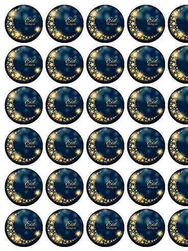 30 x Eid Mubarak (7) 1.5" (3.8cm) PRE-Cut Icing Discs Edible Cake Toppers