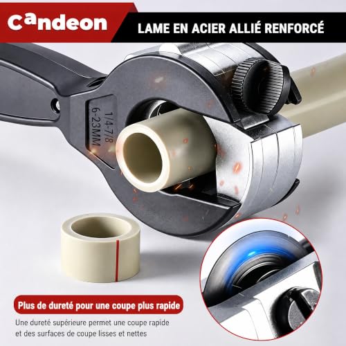 Candeon Coupe Tube à Cliquet, Réglable Coupe-Tube En Cuivre/Acier Inox/PVC/Plastique, Coupe-Tuyaux Manuels Polyvalent Cisaille à Cliquet Pour Coupe De PréCision Sans éBavurage – vue 3