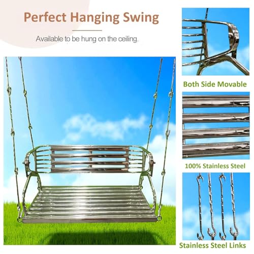 Image of Kaushalendra Stainless Steel Hanging Swing for Indoor Outdoor Balcony | 107 cm 350kg Capacity 2 Adults, Pre Assembled, Includes Springs & Hooks