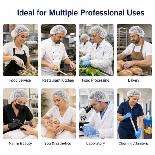 Image of Disposable Bouffant Caps, 21inches Hair Net, Elastic Dust Cap for Food Service, Cooking, Salon,Spa,Spray tans, Restaurant,Industry,Garden,Kitchen Head Cover (White)