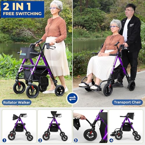 Image of Akoasm Foldable Walkers for Seniors with Seat, Rollator Wheelchair Combo