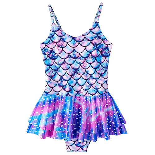 Image of YUEGOO Girls Swimsuits Bathing Suit One Piece 3D Printed Ruffle Beach Swimwear 3-8T (as1, Age, 6 Years, A-Blue Mermaid)