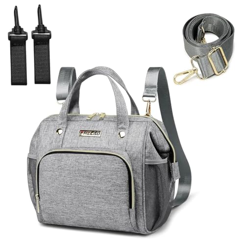 Image of FHELAD 5-in-1 Small Diaper Bag Backpack Convertible Tote with 9 Pockets (2 Insulated Bottle Pockets), Waterproof Oxford Cloth Mini Diaper Purse for Quick Trips, Gray | 2 Insulated Pockets