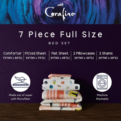 Image of Coraline Kids Bedding Super Soft & Cozy Reversible Microfiber Comforter and Sheet Set with Sham, 7 Piece Full Size, (Officially Licensed Product) By Franco