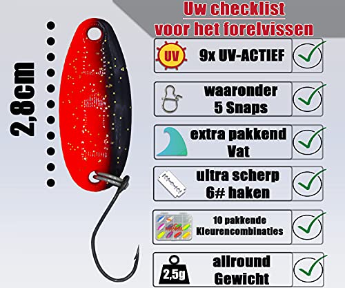 Paradox Fishing forel ass Set 10 Spoons 2,5 g trout spoons met doos en 5 Snaps forel lokaas set voor forellen vissen forellen knipperlichten - Spoons forel - Image 5