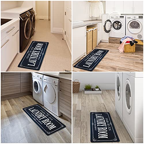 Romamigo Laundry Room Rug Runner Non Slip Laundry Mats Mudroom Runner Farmhouse Kitchen Floor Mat Bathroom Laundry Room Decor Accessories(Black, 20 X 47 Inch) #TOP3