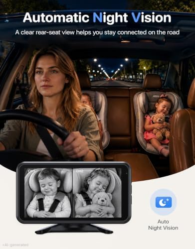 LUCKVIEW Dual Baby Car Camera, HD1080P Spilt Screen for 2 Kids - 4