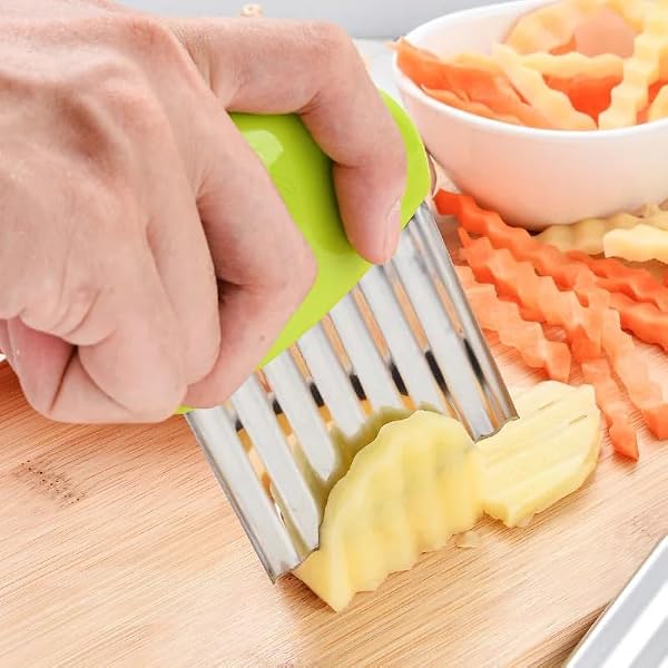 XIAYANYANNA Crinkle Wavy Slicer 3.4 Stainless Steel Potato Fruit Vegetable Cutter(Yellow) - 5