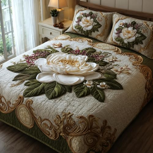 Image of Rosealia Bedsheet Set with 7D Digital Prints, Cotton Feel, Queen Size, 90x100 Inches, 1 Bedsheet and 2 Pillow Covers (Design 2)
