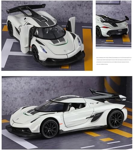 Image of 1:32 Scale Koenigsegg Jesko Model Super Car - Exclusive Alloy Metal Pullback Toy with Openable Doors, Lights, and Music for Kids (White)