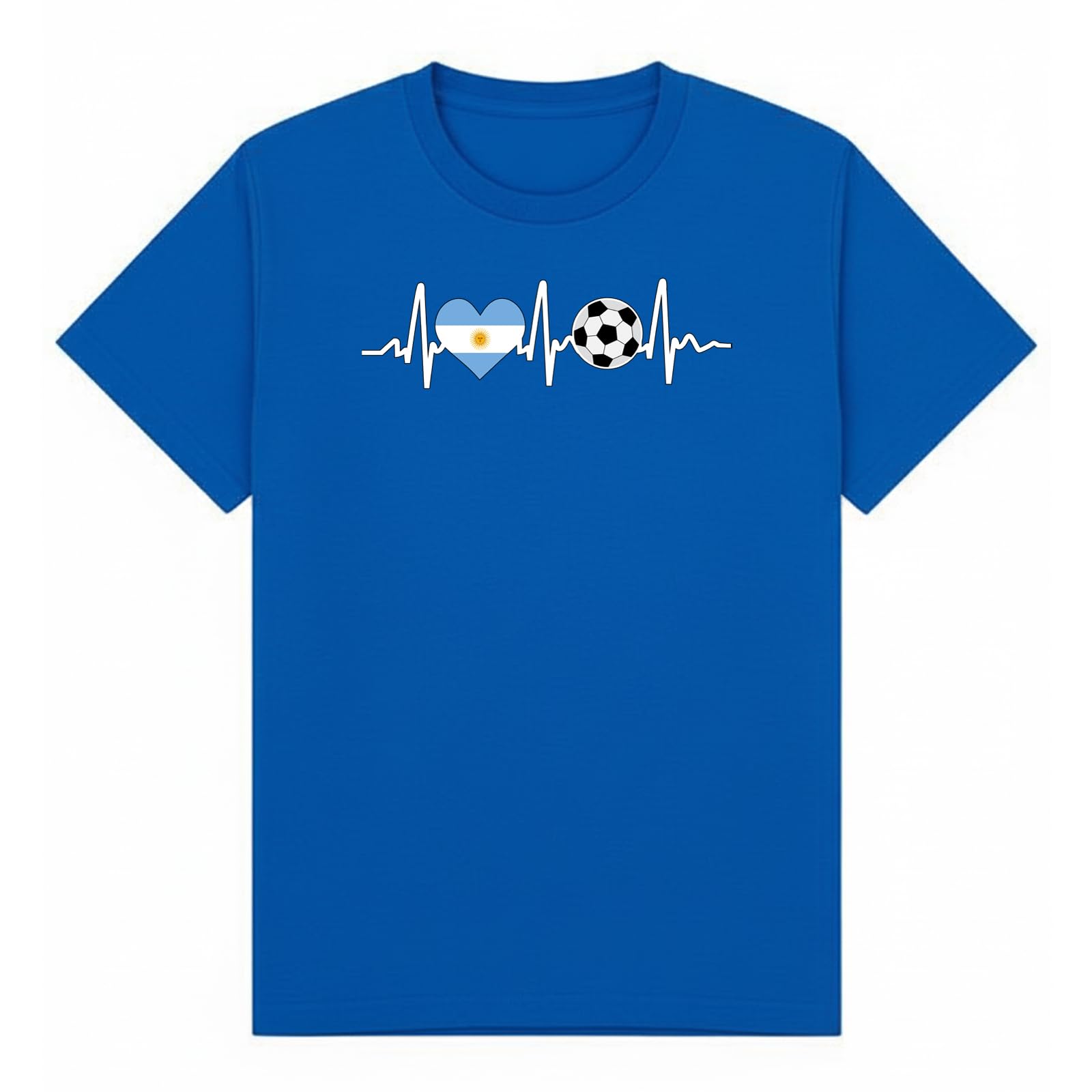 Argentina Soccer Heartbeat Sports Kids Graphic T-Shirt Football Fan Tee Royal Blue 12-13Y