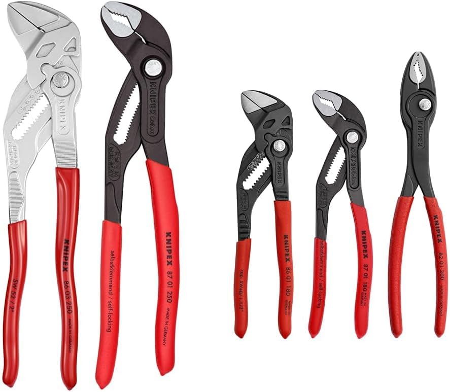 KNIPEX 2 Pc 10" Cobra® Water Pump and Pliers Wrench Set and 3 Pc Top Selling Pliers Set
