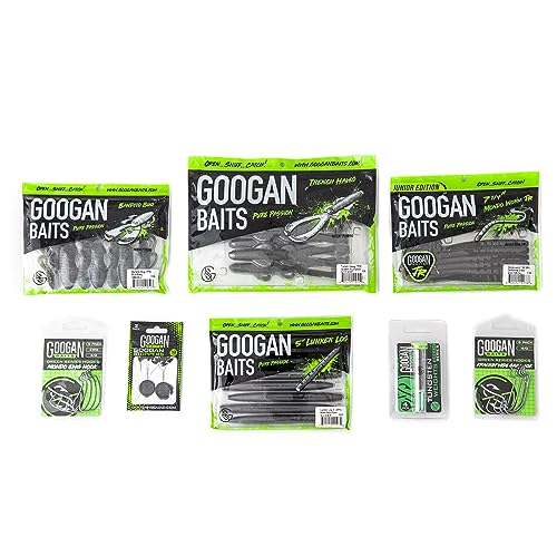 GOOGAN BAITS Texas Rig Bundle - Complete Bass Fishing Kit with Soft Plastic Lures, Hooks, Weights, & Accessories