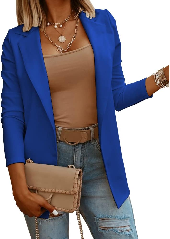 Womens Casual Long Sleeve Blazers Solid Color Knit Blazer Work Office Open Front Blazer Jacket - Image 2