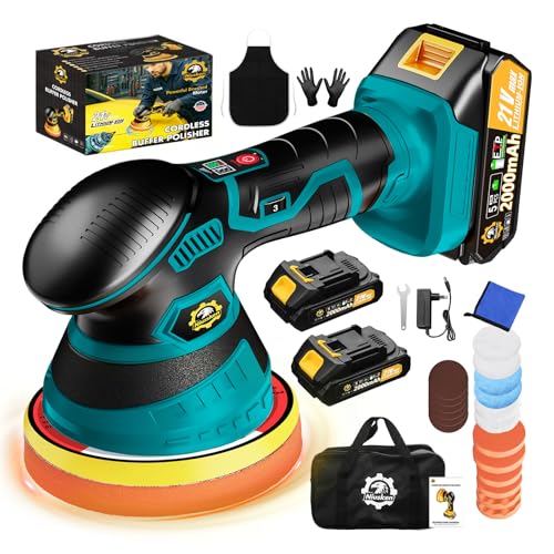 Niusken Cordless Car Buffer Polisher Kit, 6-Speed, LED, Blue
