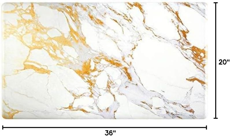 Christian Siriano New York Golden Marble Kitchen Mat, Yellow/Grey, 20"x36"