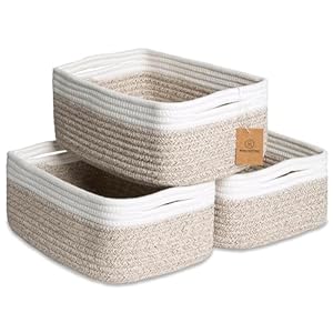 NaturalCozy 11.8″x8″x4.5” Storage Baskets for Shelves 3 Pack | Cotton Rope Woven Small Baskets for Organizing | Small Storage Bins for Nursery, Bathroom, Closet, Cube Shelf, Decorative, Gift Basket