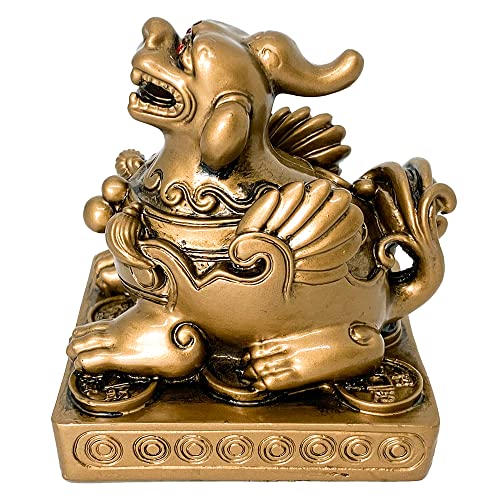 QINIZX Feng Shui Pi Yao/pixiu Wealth Porsperity Statue for Attract Wealth and Good Luck, Feng Shui Decor Fortune Business Interior Decoration Home Figurine Bi Xie Sculpture (2.5" L x 2.6" W x 3.1" H)