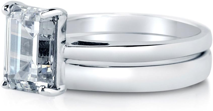 BERRICLE Sterling Silver Solitaire Promise Wedding Engagement Rings for Women, 2.1 Carat Emerald Cut Cubic Zirconia CZ Ring - Image 3